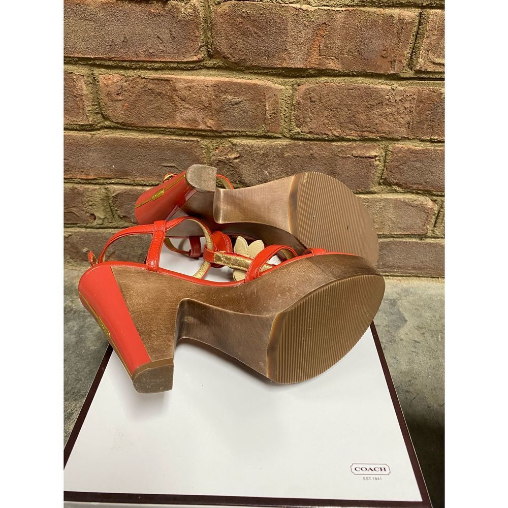 Coach Orange Flower Jeanna Calf Verm Multi Platform Heels Size 8 - Picture 10 of 10